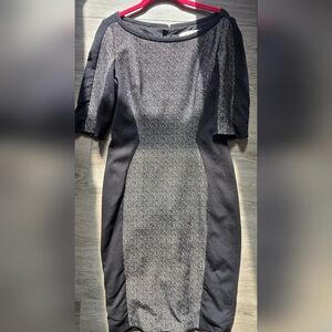 Karen Millen Lace Overlay Shift Dress Charcoal Structured Back Zip Size 10